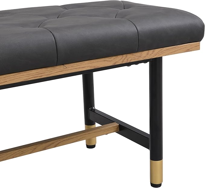 Shoe Bench Entryway, End of Bed Bench, Bench for Bedroom End of Bed, Modern Faux Leather Bench for Living Room, Entryway Bench Seat, Padded Bench with Solid Metal Shelf Gold, Grey