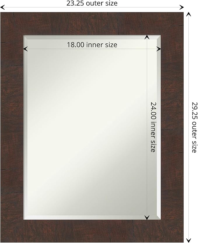 Amanti Art Brown Wall Mirror 29x23 Wildwood Brown Rectangle Bathroom Mirror for Wall Decor Living Room, Medium Rustic Farmhouse Frame, Hangs Horizonally and Vertically, Bathroom Decor, Beveled Edge