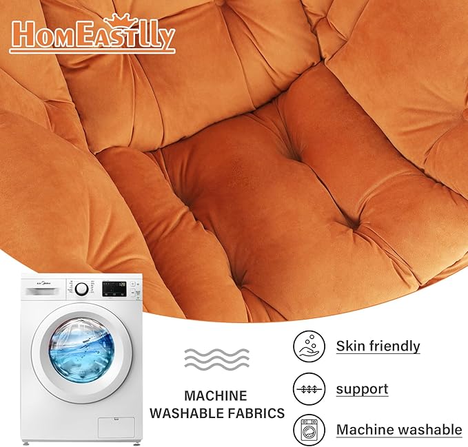 Large Lazy Chair with Ottoman, Accent Reading Chair with a Throw Pillow, Cozy Lounge Chair with Armrest, Leisure Sofa Chair for Living Room, Bedroom, Dorm Room, Velvet Tangerine