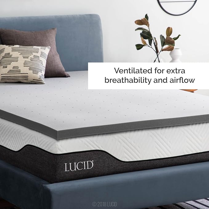 Lucid 2 Inch Bamboo Infused Memory Foam Mattress Topper - Queen Size – Cooling Ventilation – Pressure Relieving Bed Topper - Mattress Pad – CertiPur Certified