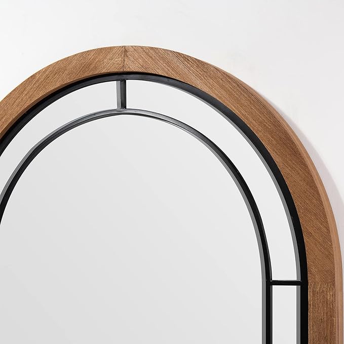 blue page Arched Mirror, Farmhouse Wall Decor Accent, Rustic Wood Framed Mirror Like Window for Bathroom Vanity, Bedroom, Entryway, and Living Room