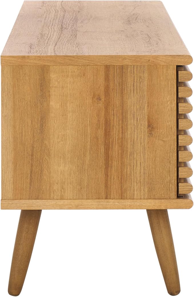 SAFAVIEH Averi TV Stand for up to 65" Flatscreen – Rustic Oak, 2 Sliding Doors with Interior Storage, 2 Open Shelves, Entertainment Media Console (MED9637C)