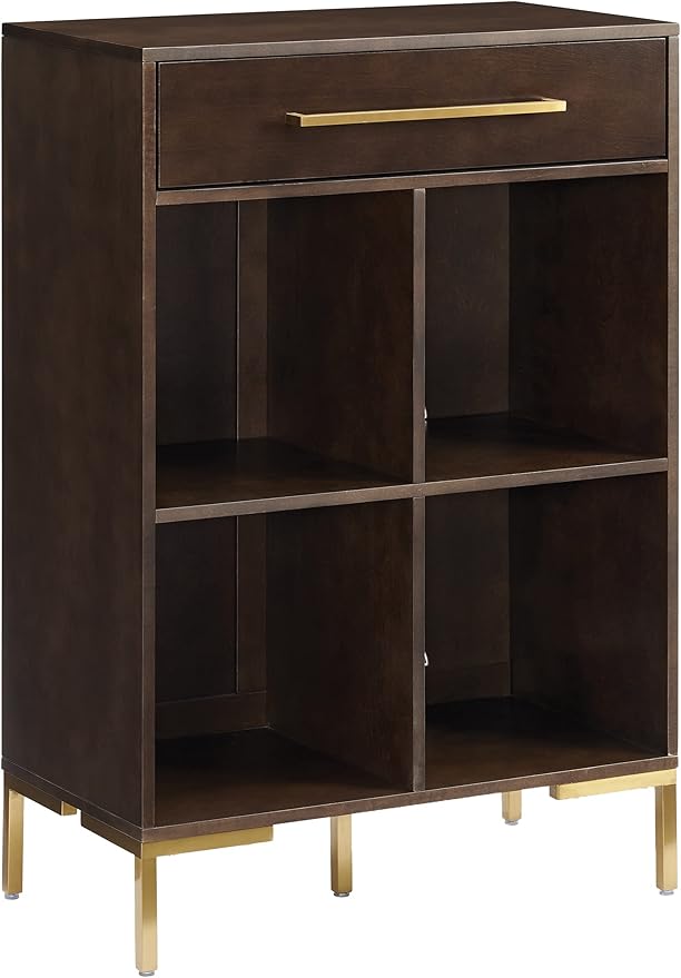 Crosley Furniture Juno Cube Bookcase and Record Player Stand with Storage for Vinyl Records, Dark Brown