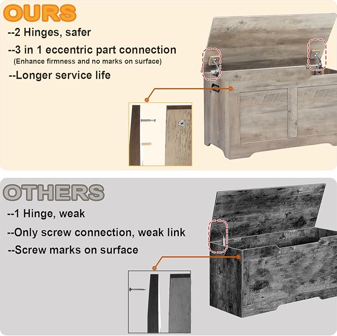 31.5" Storage Chest, Wooden Storage Bench, Lift Top Toy Chest with 2 Safety Hinges, Large Toy Box, Entryway Shoes Bench for Living Room, Bedroom, Grey