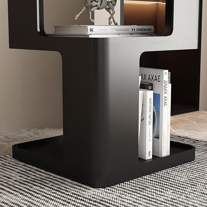 Black Side Table, Modern Nightstand Metal End Table for Living Room Bedroom,Square Bedside Table-3 Tier Storage,Not Assemble Required