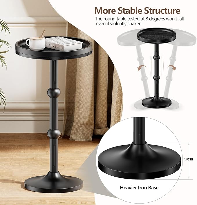 Small Round Side Table, Coffee Drink Table for Small Spaces, Modern Night Stand with Metal Leg, Weighted Iron Base Pedestal Round End Tables for Living Room, Bedroom, Narrow Corners,Sofa Couch