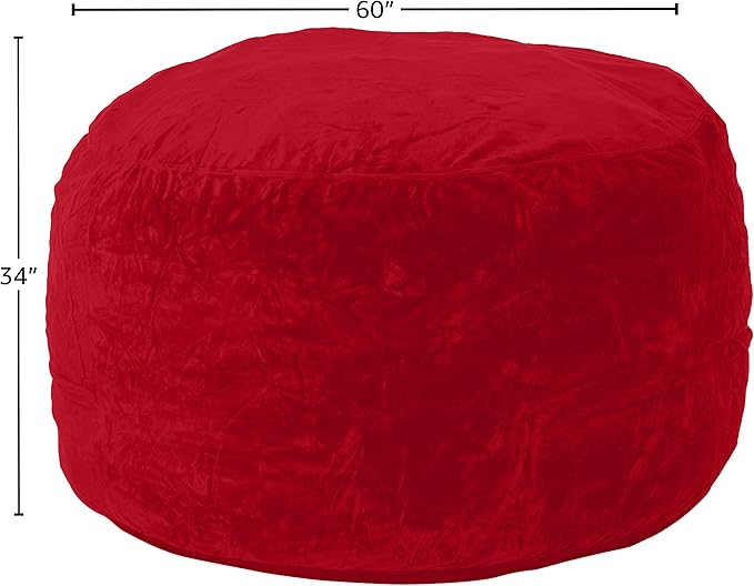 Chill Sack Bean Bag Chair - 5' Giant Memory Foam Lounge Chair with Soft Microfiber Cover – Cozy Furniture for Living Room, Dorm, & Kids' Rooms – Comfortable 5 Ft, Ultrafur Lounge Sofa, Red