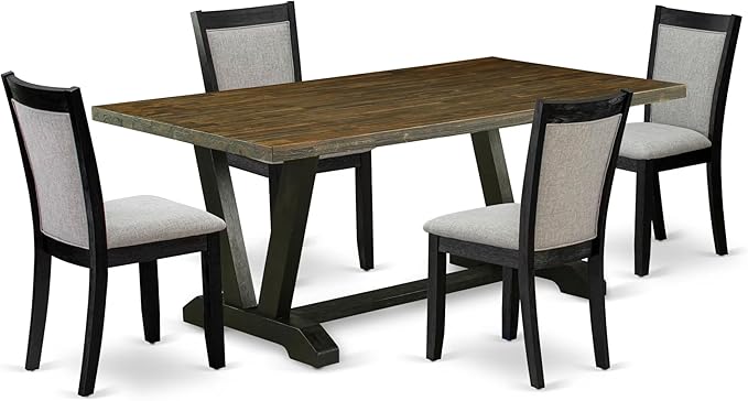 East West Furniture V677MZ606-5 5 Piece Kitchen Table & Chairs Set Includes a Rectangle Dining Room Table with V-Legs and 4 Shitake Linen Fabric Upholstered Chairs, 40x72 Inch, Multi-Color