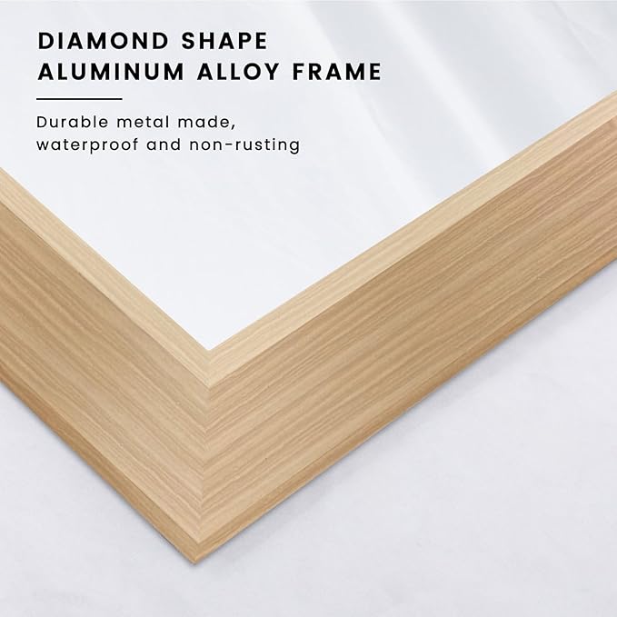 Amorho 40X30 Inch Bathroom Mirror for Wall, Oak Wood Grain Metal Framed Mirror, Anti-Rust, Hang Horizontally/Vertically, Suitable for Vanity, Bedroom, Farmhouse, Bathroom
