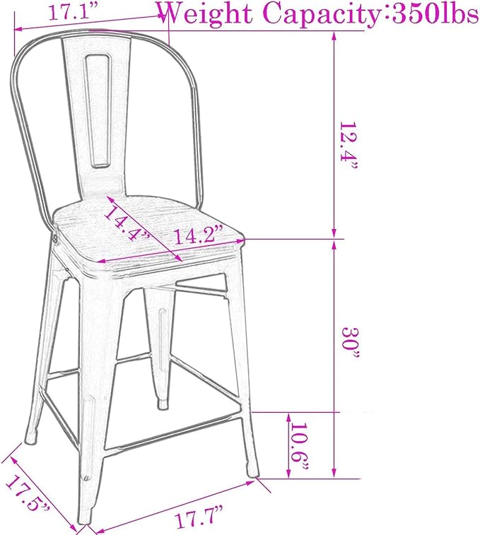 Changjie Furniture 30 Inches Metal Barstools Set of 4 Counter Height Bar Stools Industrial Stools with Backs High Back Chairs for Kitchen Island (30 Inch, Silver)