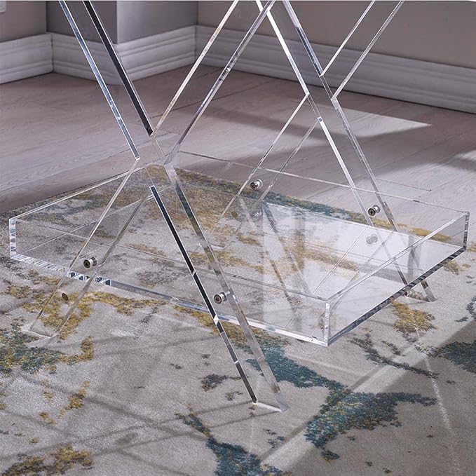 LIKENOW Furniture Acrylic Rectangular Tray Table with 2-Tier Storage,Clear,Modern,Assemble,20x18inch,High 24 Inch,16.5 LBS
