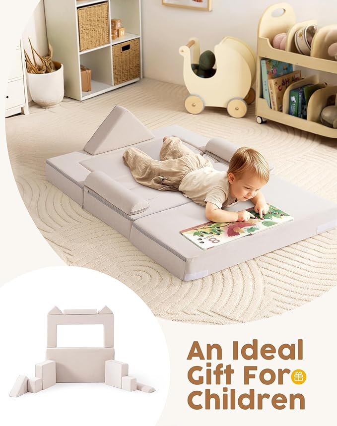 ROBUD Kids Couch, Beige Modular Kids Play Couch, DIY-Style & Washable Toddler Sofa for Playroom, Bedroom, Nursery, WG411