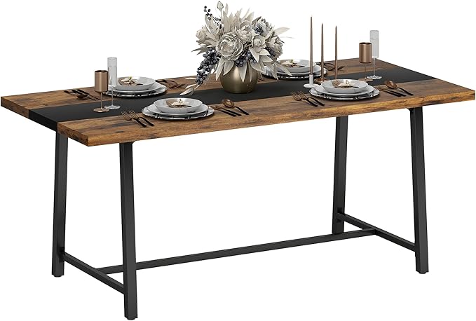 HOMCOM Industrial Dining Table for 8 People, 70.9" Long Rectangular Kitchen Table with Large Tabletop and Steel Legs for Dining Room, Rustic Brown