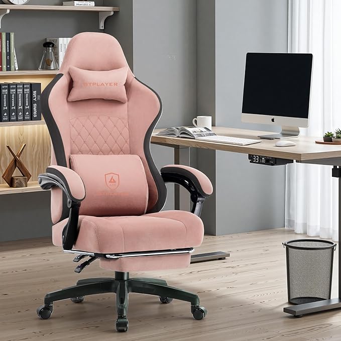 GTPLAYER Office Chair, Gaming Computer Desk Fabric Chair with Footrest, High Back Ergonomic Office Chair with Pocket Spring Lumbar Support and Linkage Armrests Adjustable Height Swivel for Home Task