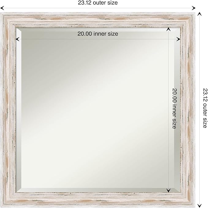 Amanti Art White Bathroom Mirror for Over Sink, 23x23 Alexandria White Wash Narrow Square Vanity Mirror, Medium Coastal Wood Frame, Hangs Horizonally and Vertically, Bathroom Wall Decor, Beveled Edge