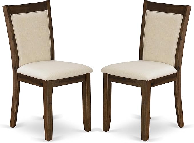East West Furniture DLMZ3-AWA-32 3 Piece Kitchen Table Set for Small Spaces Consist of a Round Wooden Table with Dropleaf and 2 Upholstered Parson Chairs, 42x42 Inch, Antique Walnut