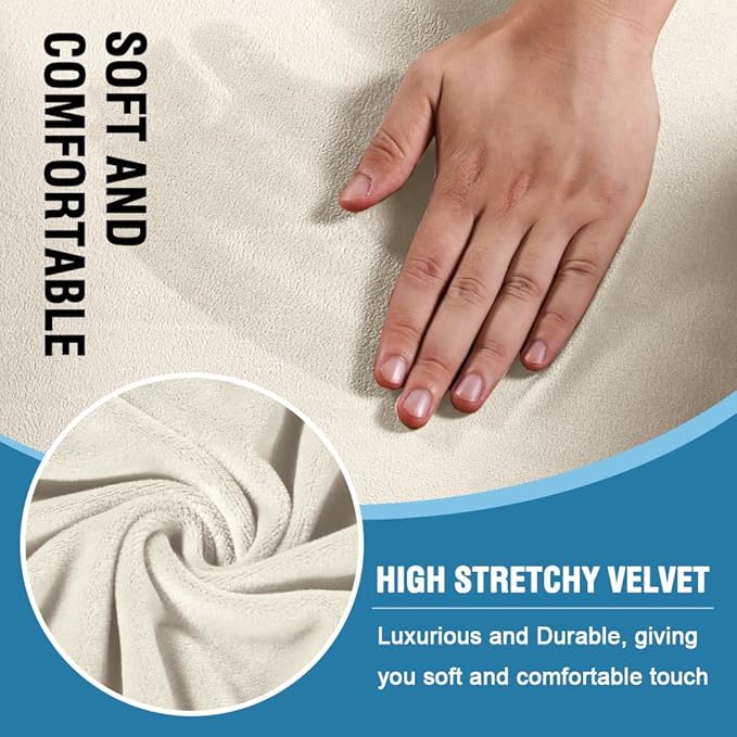 H.VERSAILTEX Sofa Cover 3 Piece T Cushion Sofa Slipcovers Thick Velvet Couch Cover Furniture Protector Stretch Sofa Covers for 2 Cushion Couch with 2 Individual T Cushion Covers Washable, Ivory