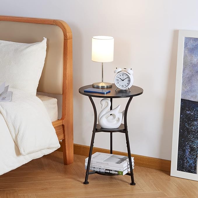 Dulcii Small Round End Table for Narrow and Small Space, 3-Tier Round Accent Couch Beside Table, Modern Side Table Corner Sofa Table Nightstand for Living Room Bedroom,Black