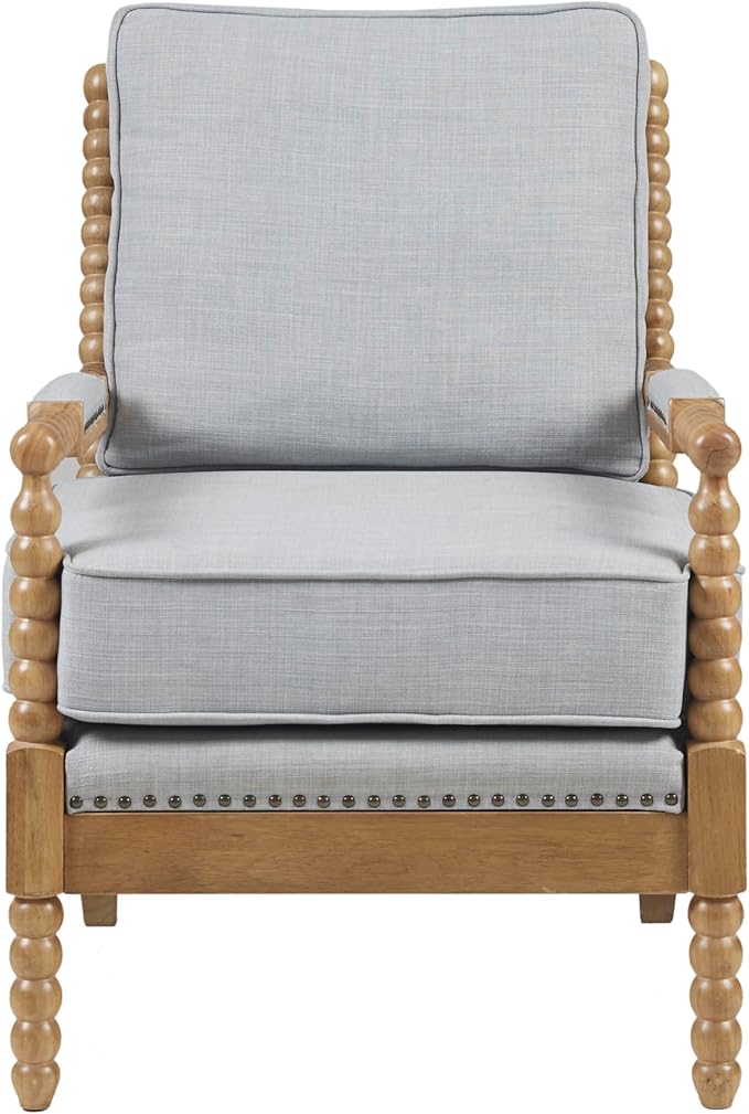 Madison Park Donohue Midcentury Modern Accent Chairs Padded Solid Wood Armrest and Frame Oakwood Finish, Upholstered Seat, Bedroom, Family or Living Room, 25.5" W x 32" D x 35.75" H, Light Blue