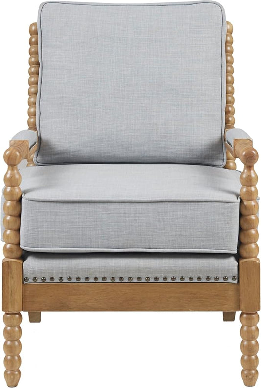 Madison Park Donohue Midcentury Modern Accent Chairs Padded Solid Wood Armrest and Frame Oakwood Finish, Upholstered Seat, Bedroom, Family or Living Room, 25.5" W x 32" D x 35.75" H, Light Blue