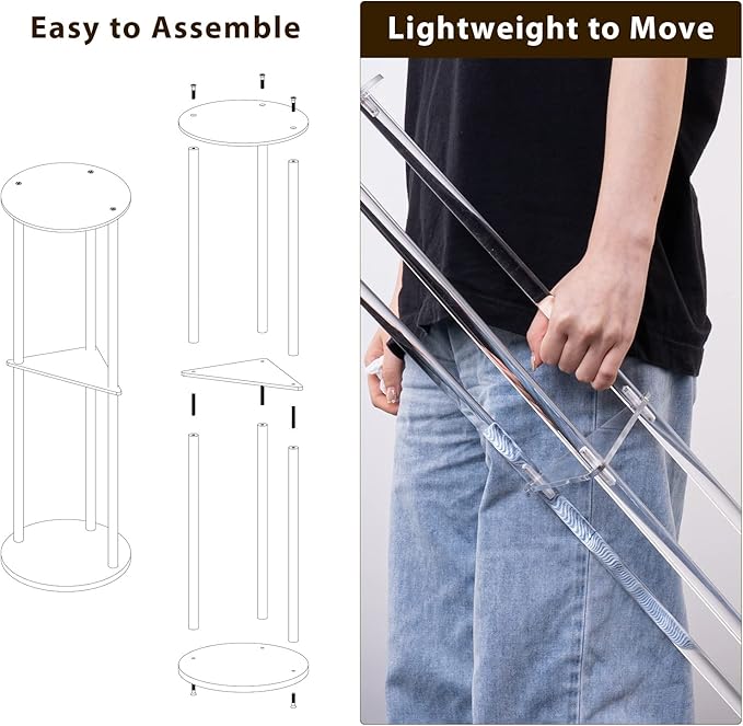HMYHUM Clear Acrylic Drink Table for Small Spaces, Small Martini Drink Side Table for Living Room, 3 Tiers, C Shaped, 8" L x 8" W x 26" H