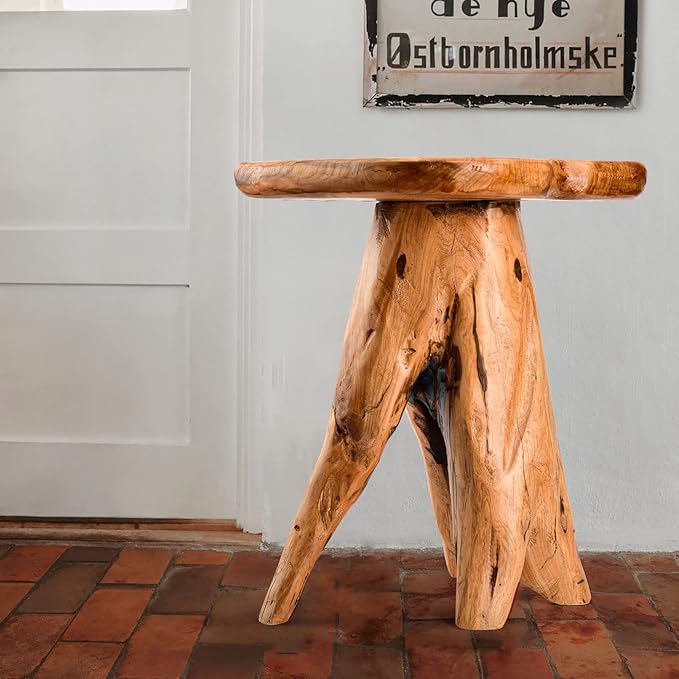Mushroom Side Table, 18.9 inch Tall Live Edge Wood Stool, Freeform Natural Plant Stand for Garden, Yard, Living Room, Bedroom
