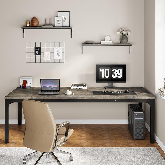 Tribesigns 78.7 Inches Extra Long Computer Desk 2 Person Desk, Double Long Desk, Workstaion for Home Office (Gray+Black)