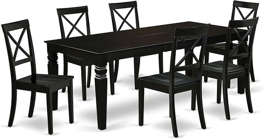 East West Furniture LGBO7-BLK-W 7 Piece Dining Set Consist of a Rectangle Dining Room Table with Butterfly Leaf and 6 Wood Seat Chairs, 42x84 Inch, Black