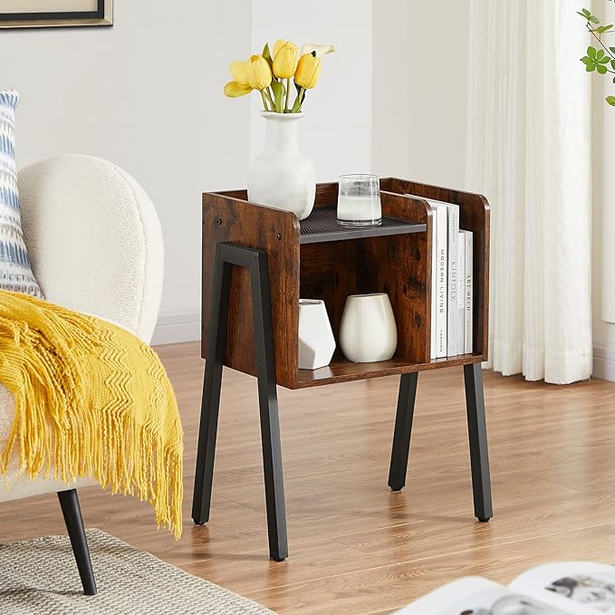 VECELO Nightstand Set of 2,Industrial Side End Table/Stackable Accent Furniture with 2-Tier Open Storage Compartments for Bedroom, Living Room and Small Spaces