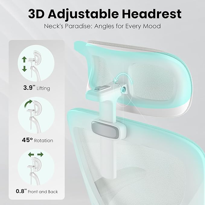 Ergonomic Office Chair, Comfy Home Office Chair High Back Computer Chair with Headrest, Adjustable Back Support, Flip-Up Arms, 90-120° Tilt and Wide Cushion, Up to 300lbs,White