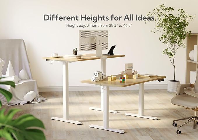 Claiks Electric Standing Desk, Adjustable Height Stand up Desk, 40x24 Inches Sit Stand Home Office Desk with Splice Board, White Frame/Nature Top