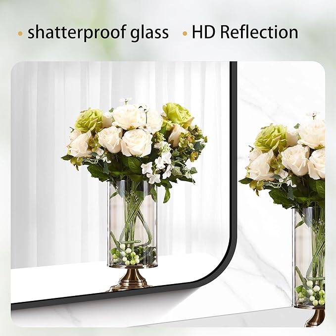 16" x 40"Bathroom Mirror, Matte Black Wall Mirror with Metal Frame, Decorative Rectangular Vanity Mirror for Bedroom Bathroom Living Room Entryway (Horizontal/Vertical)