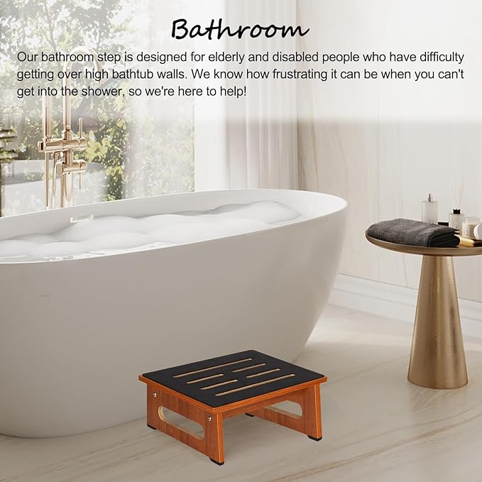 Wooden Step Stool with Non-Slip Rubber Feet Step, Heavy Duty Platform Stepping Stools with 450 LBS Capacity for Bedroom Kitchen Bathroom, Bed Steps for High Beds, Bedside Support