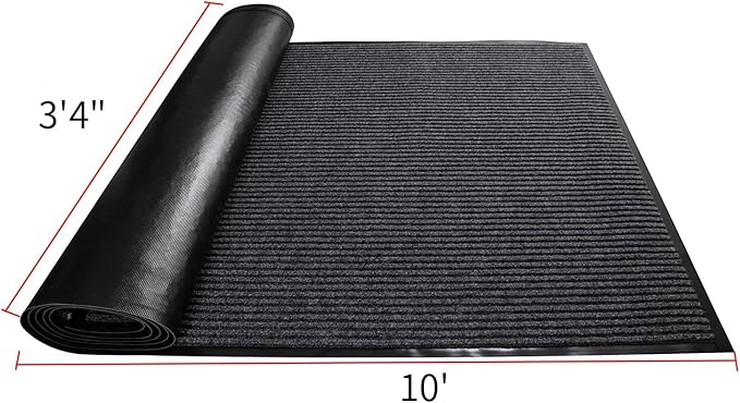 TANYOYO 3' X 10' Commercial Grade Door Floor Mat Brush Step Entrance Mat Vinyl Backed Utility Doormat Heavy Duty Floor Rugs Commercial Outdoor Carpet Indoor Entrance Mat，Grey