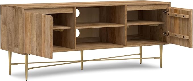 SIMPLIHOME Fallon SOLID MANGO WOOD 60 inch Wide Contemporary TV Media Stand in Natural For TVs up to 65 inches for the Living Room and Entertainment Center