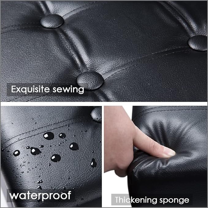 PRANDOM Extra Large Ottoman with Storage [1-Pack] Faux Leather Folding Small Square Foot Stool with Lid for Living Room Bedroom Coffee Table Dorm Black 30.5x15x15 inches