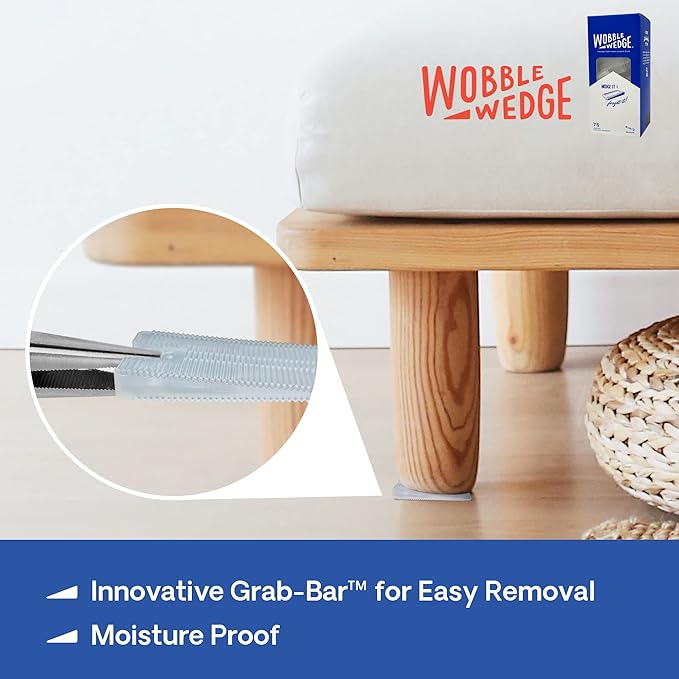 The Original Wobble Wedge Rigid Plastic Shims-MADE IN USA - Heavy-Duty Leveling Wedges for Furniture, Tables, Toilets, Home Improvement & Work Projects-Transparent Plastic Shim, Leveling Feet, 75 Pack