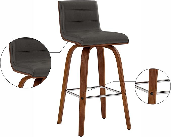 Armen Living Vienna 26" Swivel Counter Stool in Walnut Wood Finish with Gray Faux Leather - Set of 3