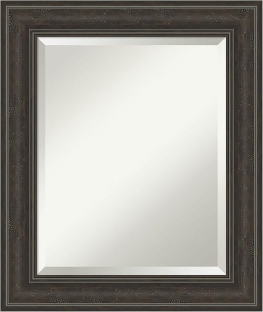 Amanti Art Brown Wall Mirror 26x22 Shipwreck Greywash Rectangle Bathroom Mirror for Wall Decor Living Room, Small Traditional Frame, Hangs Horizonally and Vertically, Bathroom Decor, Beveled Edge