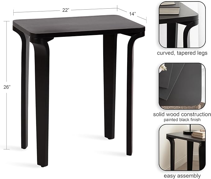 Kate and Laurel Escalon Modern Rectangle Wood Side Table, 22 x 14 x 26, Black, Transitional Decorative End Table for Use as a Bedroom Nightstand or Living Room Accent Table