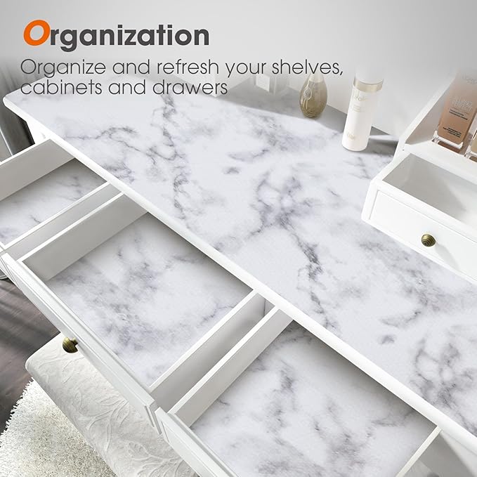 Beautysaid Shelf and Drawer Liner for Kitchen Cabinet, Non Adhesive Non Slip Shelf Paper Waterproof Washable Thickened for Dresser Pantry Shelve Bathroom Protector Liner(Marble,23.6 in x 30 FT)