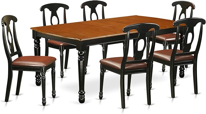 East West Furniture DOKE7-BCH-LC 7 Piece Dining Room Furniture Set Consist of a Rectangle Wooden Table with Butterfly Leaf and 6 Faux Leather Upholstered Chairs, 42x78 Inch, Black & Cherry