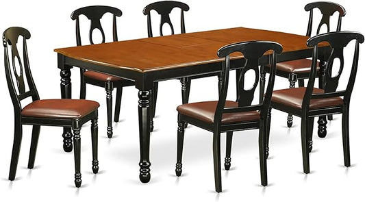 East West Furniture DOKE7-BCH-LC 7 Piece Dining Room Furniture Set Consist of a Rectangle Wooden Table with Butterfly Leaf and 6 Faux Leather Upholstered Chairs, 42x78 Inch, Black & Cherry