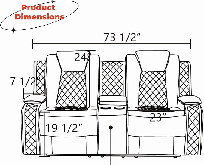 Loveseat Recliner Sofa, Reclining Loveseat Leather Couch with Storage Console, Modern Comfy Home Theater Seating Power Recliner Chair with Cup Holders for Living Room Furniture Sets, White