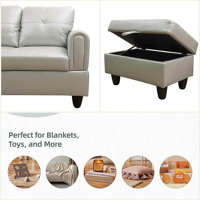L Shaped Sectional Couches, Leather Couch Modular Sectional Sofa with Ottoman Storage, Modern L Shaped Couch with Chaise for Living Room Bedroom Apartment Furniture, White