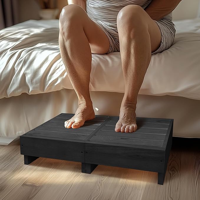 Wooden Step Stool 6” Height, Step Stools for Bed, Bed Steps for High Beds for Adults and Elderly, Step Stool for Bedroom, Kitchen, Living Room, Black