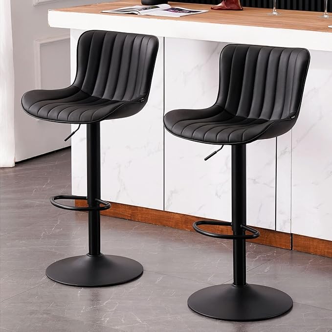 YOUNUOKE Counter Height Bar Stools for Kitchen Island 24 inch Metal Black Barstools Set of 2 Adjustable Swivel Counter Stool with Back