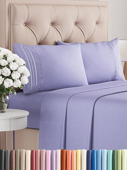 King Size 4 Piece Sheet Set - Comfy Breathable & Cooling Bed Sheets Set - Hotel Luxury Bedding for Women, Men, Kids, Teens, Boys & Girls - Deep Pockets, Ultra-Soft, Wrinkle Free - Oeko-Tex - Lavender