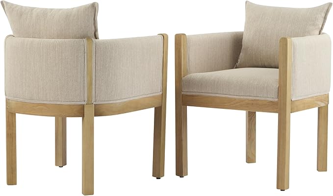 Christopher Knight Home Lucid Linen Upholstered Dining Chairs Set of 2, Rubber Wood Dining Room Chairs, Modern Armchair, Extra Seating for Dining Room, Versatile Indoor Furniture, Beige + Natural