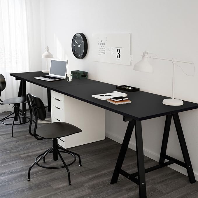 Kaboon 45x20 inch Black Table Top Universal, Solid One-Piece Desktop, Reversible Melamine Countertop, Double Desks, L-Desk DIY